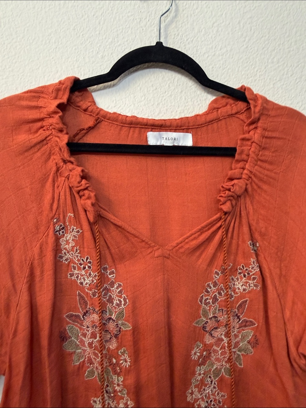 Embroidered Rust Boho Peasant Top - Picture 3 of 8